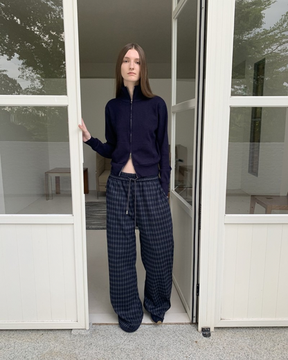 Checked Drawstring Wide-Leg Pants