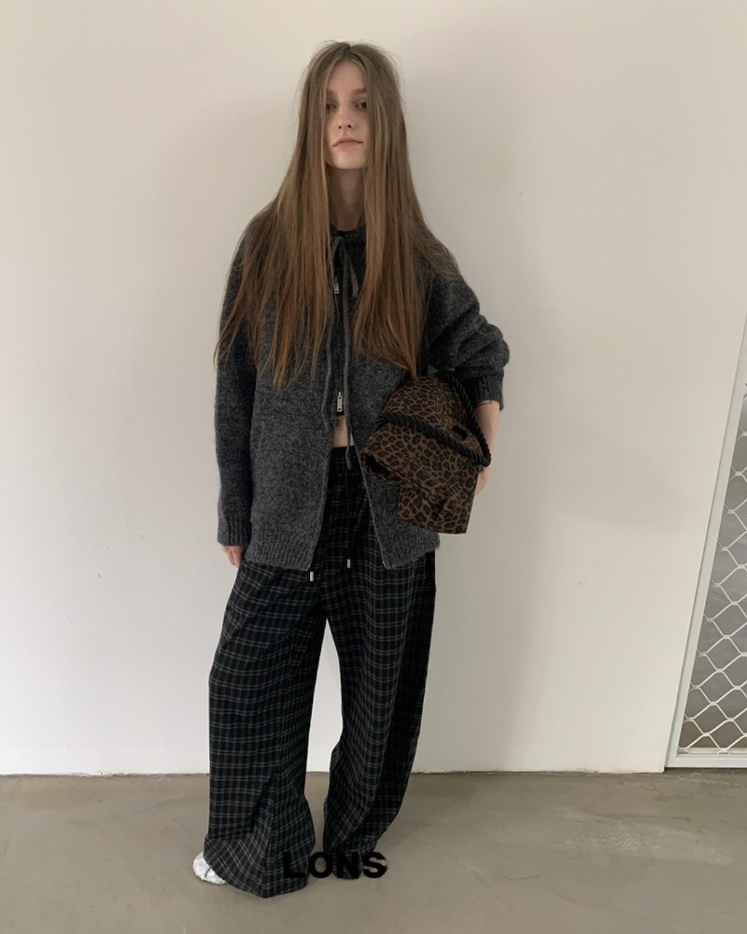 Checked Drawstring Wide-Leg Pants