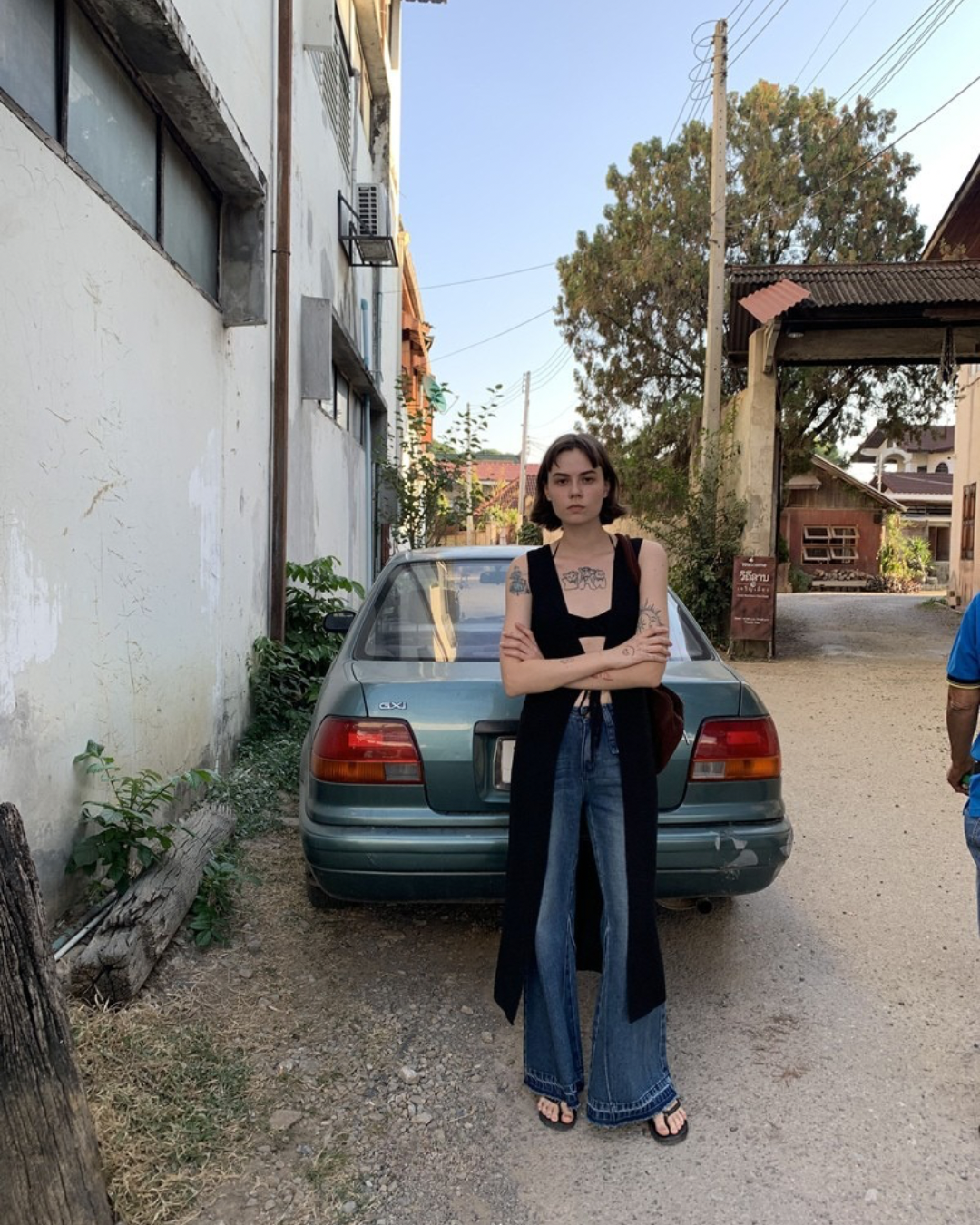 Lace-Up Sleeve Knit Vest Cardigan