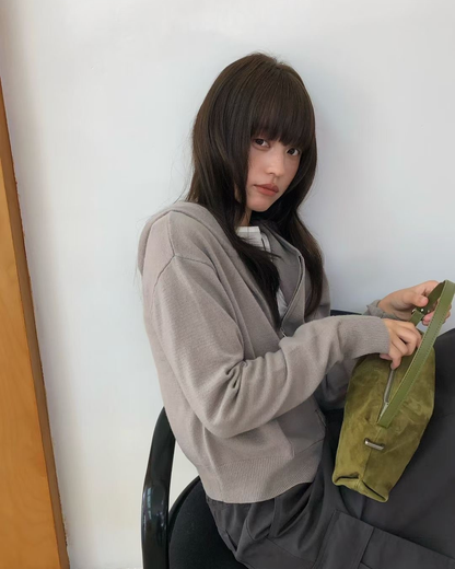 Cotton Blend Zip Cardigan