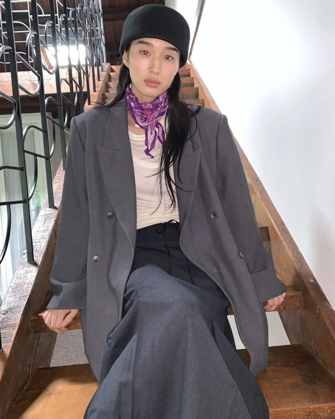 Double-Breasted Blazer and Strapless Skirt