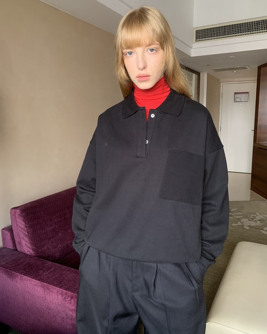 Polo Collar Pocket Sweatshirt　