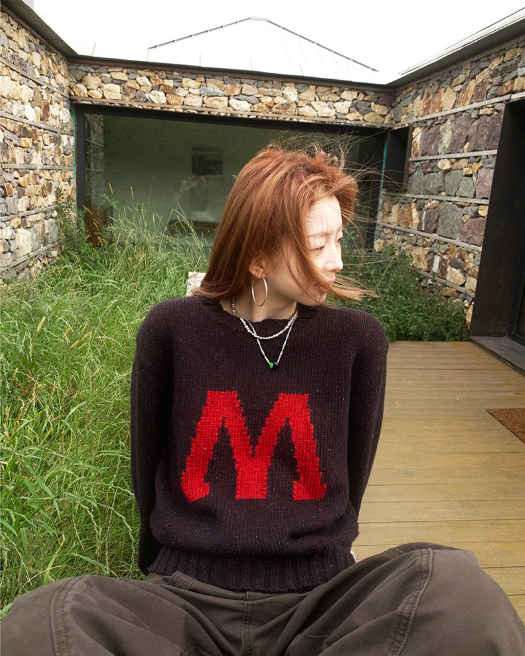 Round Neck Lazy Knit Sweater　