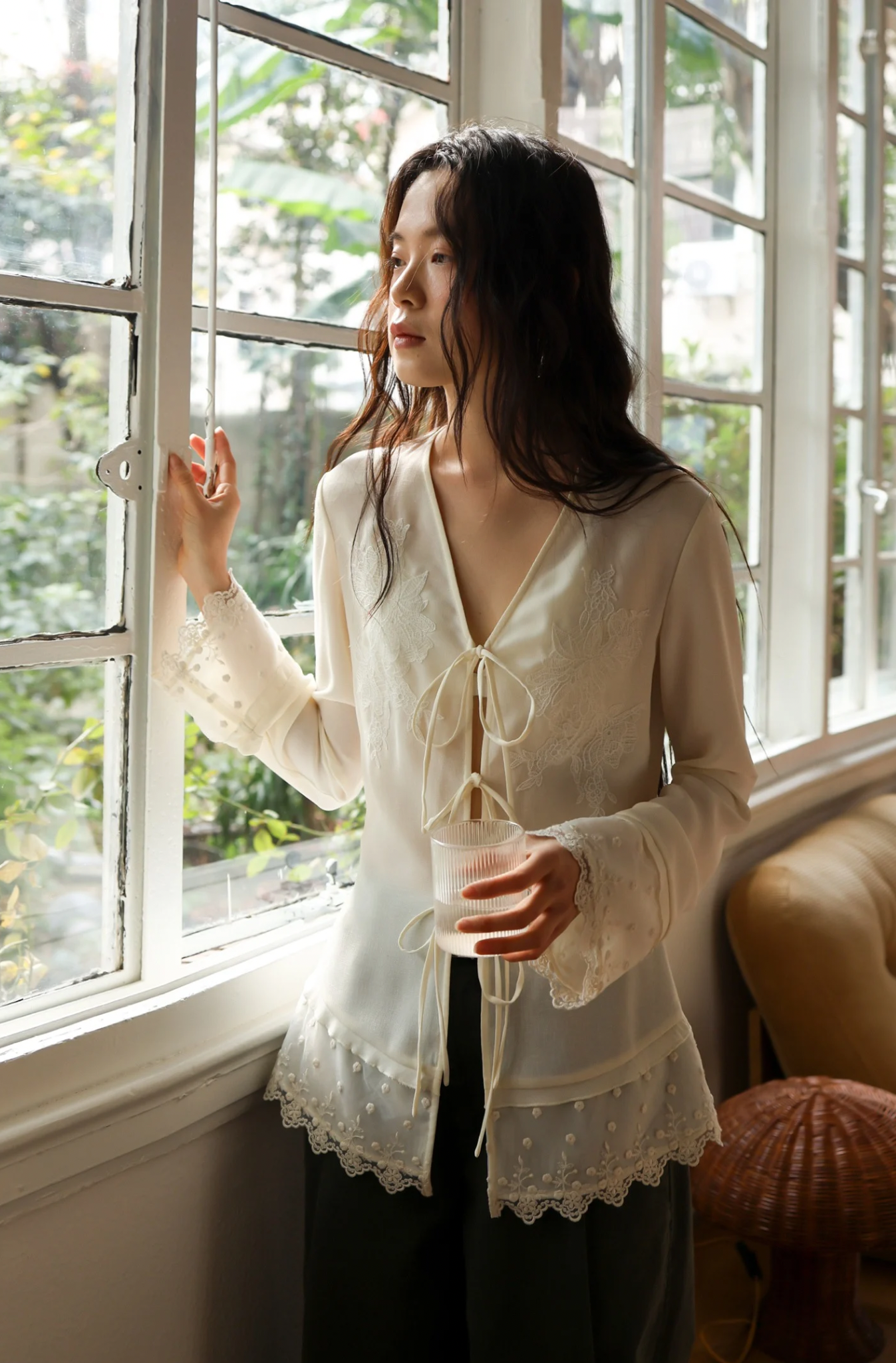 lace button-up shirt