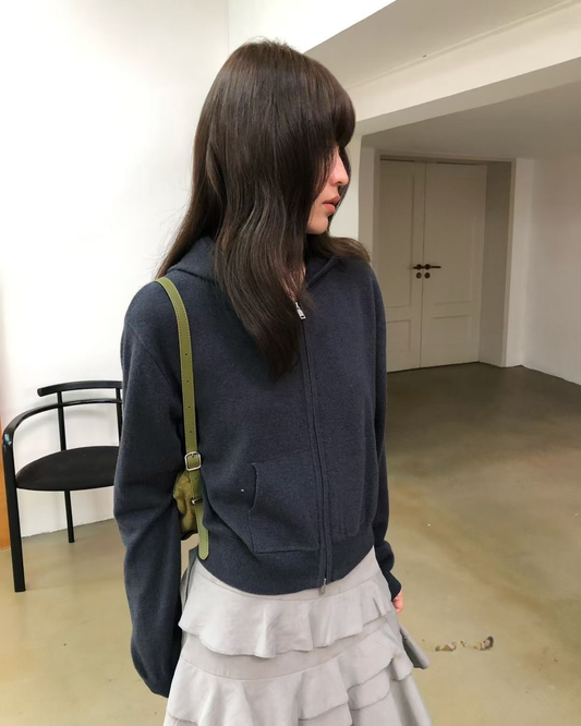 Cotton Blend Zip Cardigan