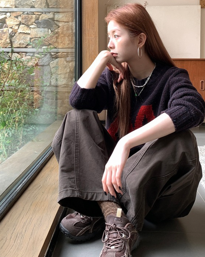 Round Neck Lazy Knit Sweater　