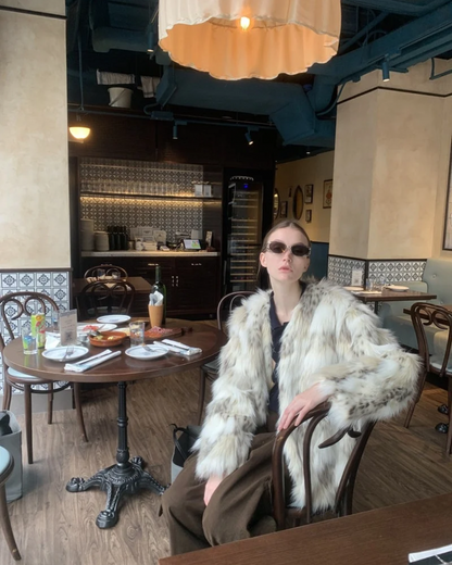 Round Neck Faux Fur Coat