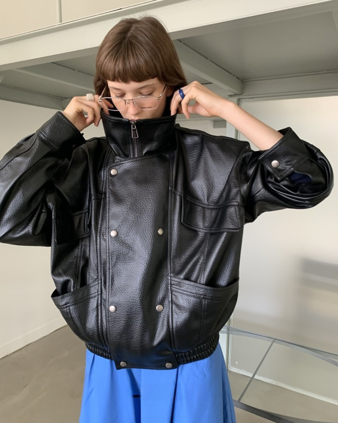 Lapel Zip Leather Jacket