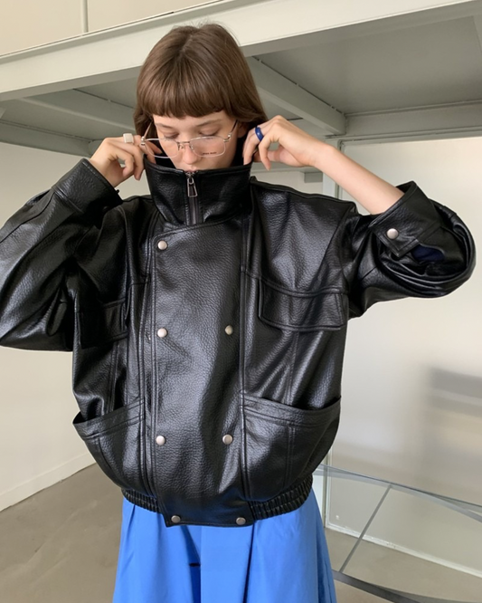 Lapel Zip Leather Jacket