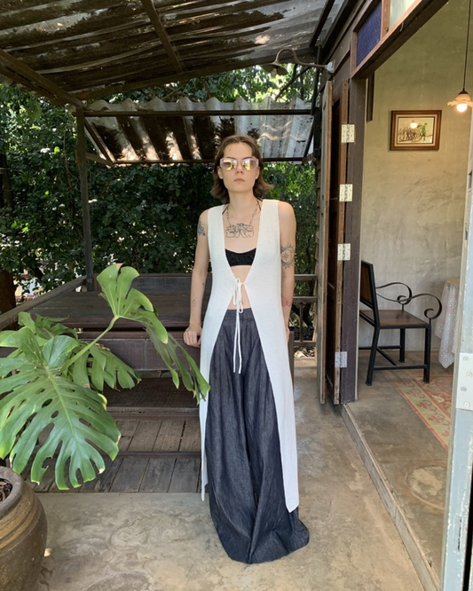 Lace-Up Sleeve Knit Vest Cardigan