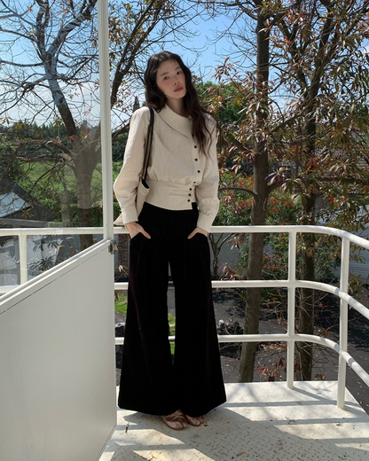 Corduroy High-Waist Wide-Leg Pants　