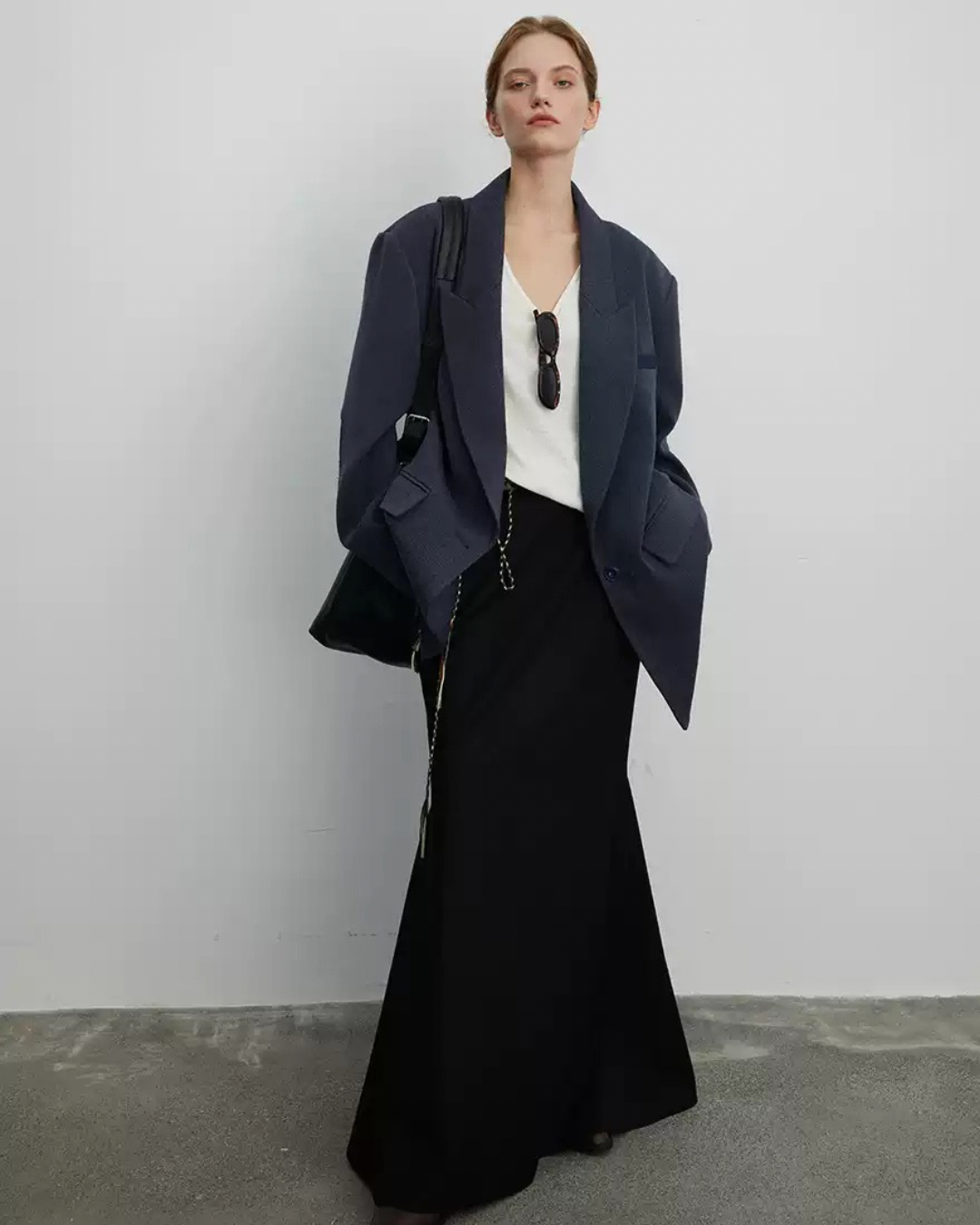 Navy Blue Blazer with Leather Elbow Patches