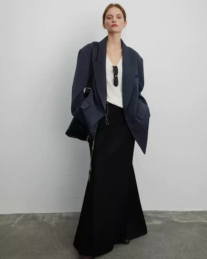 Navy Blue Blazer with Leather Elbow Patches