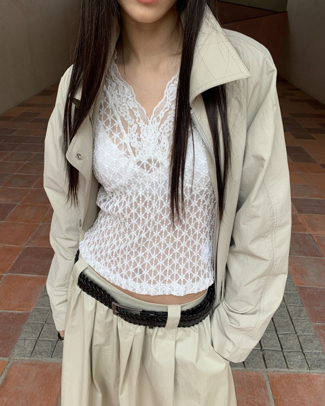 Sheer V-Neck Long Sleeve Top