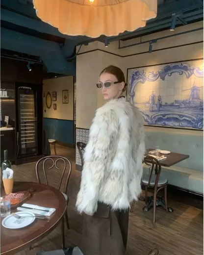 Round Neck Faux Fur Coat