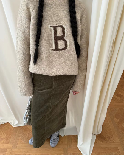 Slim Corduroy Fish-Tail Skirt