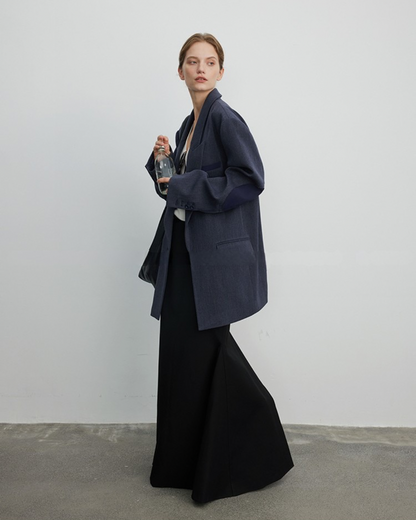 Navy Blue Blazer with Leather Elbow Patches