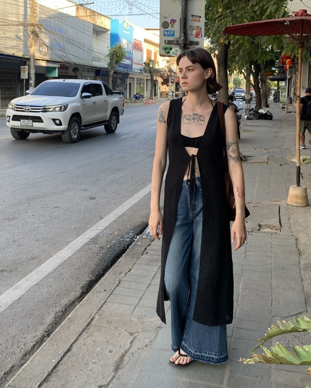 Lace-Up Sleeve Knit Vest Cardigan